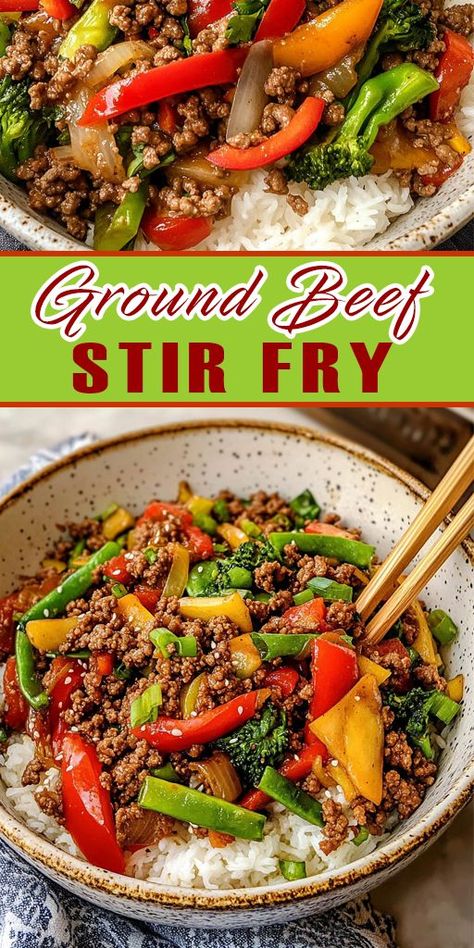 Looking for a quick, healthy, and delicious dinner idea? This Ground Beef Stir Fry is a perfect choice! Loaded with savory flavors and packed with fresh veggies, it's ready in just 30 minutes. Perfect for weeknights or meal prep! 👩‍🍳🍲 Try it today and enjoy a tasty, healthy meal in no time! 👉 Pin now and save for later! #GroundBeef #StirFry #HealthyDinner #QuickMeals #KetoRecipe #LowCarbRecipes #EasyRecipes #MealPrep #DinnerIdeas #HealthyEating #Foodie #Yummy Easy Ground Beef Recipes Healthy, Beef Recipes Easy Quick, Beef Stir Fry Recipe, Ground Beef Stir Fry, Clean Eating Couple, Quick Ground Beef Recipes, Recipe Ground Beef, Beef Stir Fry Recipes, Healthy Beef Recipes