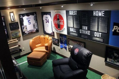 60 Basement Man Cave Design Ideas For Men - Manly Home Interiors Man Cave Designs, Baseball Man Cave, Small Man Cave, Man Cave Ideas, Sports Man Cave, Man Cave Shed, Man Cave Design, Ultimate Man Cave, Man Cave Room