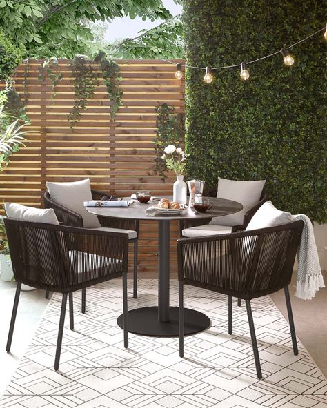 Small Garden Table And Chairs, Patio Lights String Ideas, Patio Lights String, Small Garden Table, Contemporary Garden Furniture, Outdoor Bistro Table, Ice Cold Drinks, Modern Contemporary Dining, Modern Garden Furniture