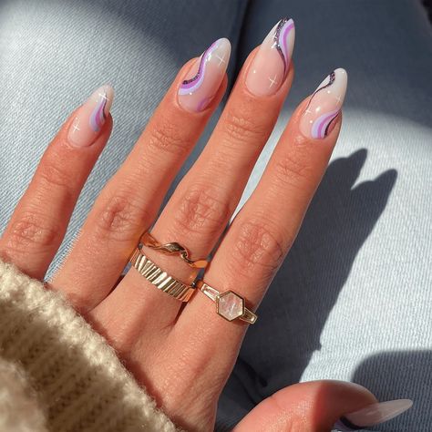 Purple Nail Ideas, Purple Manicure, Swirl Nails, Nail Quotes, Nails Quotes, Lilac Nails, Space Nails, Purple Nail Designs, Purple Nail