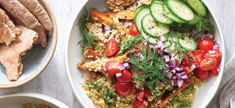 The smoky savory flavors of shawarma seasoning give this sweet potato quinoa bowl classic Middle Eastern flair. Get the recipe today! Quinoa Sweet Potato Bowl, Sweet Potato And Quinoa, Sweet Potato Bowl, Shawarma Seasoning, Potato Bowl, Healthy Vegan Diet, Quinoa Sweet Potato, Breakfast Vegan, Veggie Breakfast