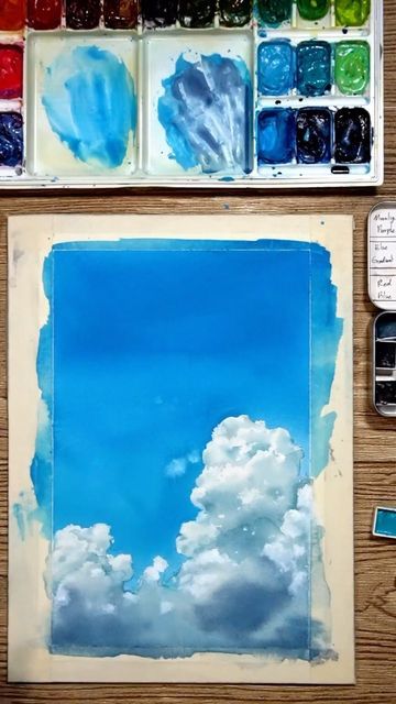 Cloud Tutorial, Watercolor Clouds, Pure Imagination, Watercolor Sky, Sky Painting, Watercolor Paintings Tutorials, Watercolour Tutorials, Daily Art, Painting Tutorial