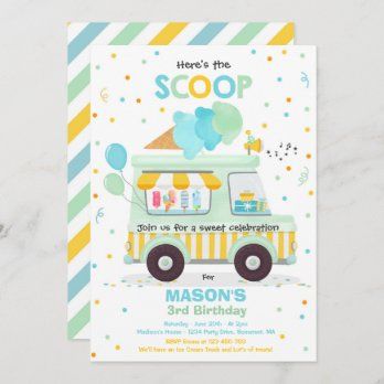 Popsicle Birthday Party Pop On Over Popsicle Truck Invitation | Zazzle.com Three Scoops Of Fun, Ice Cream Truck Birthday, Third Birthday Boys, Ice Cream Birthday Party Theme, 3rd Birthday Party For Boy, 3rd Birthday Invitation, Summer Birthday Invitations, Cream Birthday Party, Ice Cream Birthday Party