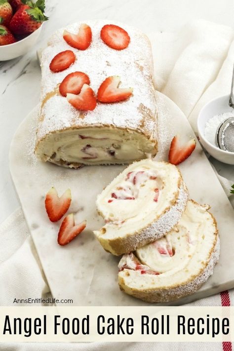 Angel Food Cake Roll, Easy Angel Food Cake, Strawberry Angel Food Cake, Strawberry Roll Cake, Angel Food Cake Desserts, Strawberry And Cream, Angel Food Cake Mix Recipes, Cake Roll Recipes, Roll Recipe