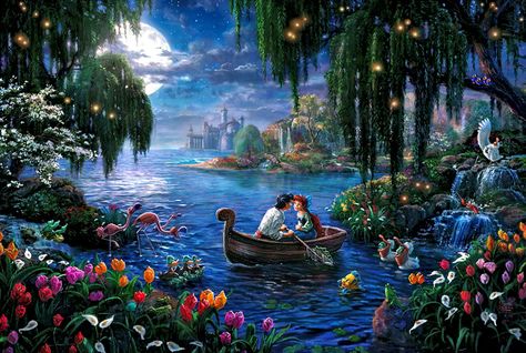 The Little Mermaid Thomas Kincaid, Kinkade Paintings, Kinkade Disney, Thomas Kinkade Disney, Disney Paintings, 동화 삽화, Disney Fine Art, Images Disney, Film Disney