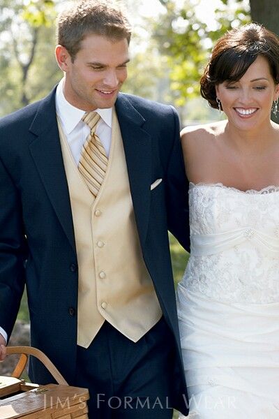 Stephen Geoffrey  Midnight Blue wedding suit $99.95. Officially the groomsmen suits. White shirt. Petal Pink or Blush vest and tie to match bridesmaids. Gold pocket square? Gold Tux, White Tuxedo Wedding, Navy Blue Groom, Navy Tux, Midnight Blue Wedding, Wedding Suits Men Black, Blue Groom, Navy Groom, Blue Tux