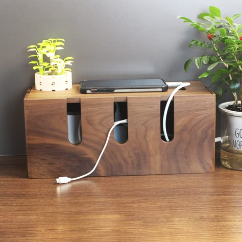 Cable Management Diy, Cable Organizer Desk, Hide Cable Box, Rustic Hallway Table, Cable Hider, Cord Box, Charging Station Organizer, Work Desk Decor, Cable Management Box