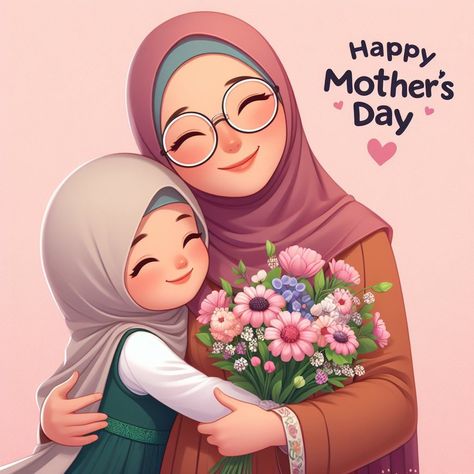 Hari Ibu Mother's Day, Mother Clipart, Artsy Background, Cute Easy Doodles, Paper Background Design, Family Drawing, Cute Funny Cartoons, Anime Muslim, Hijab Cartoon