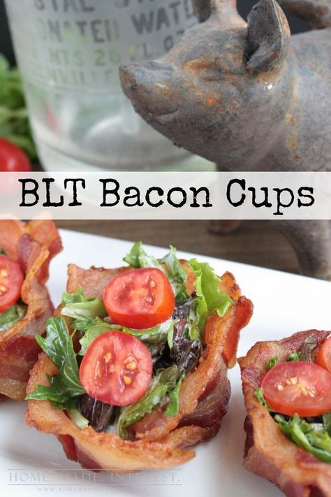 You can use a bacon weave to make this awesome recipe for a BLT. Bacon lettuce and tomato served in a bacon cup! Bacon Weave, Bacon Cups, Bacon Blt, Bite Size Appetizers, Bacon Recipes, Bacon Wrapped, Appetizers For Party, Low Carb Keto, Sans Gluten