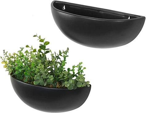 AmazonSmile: MyGift 12 Inch Matte Black Ceramic Half-Moon Wall Mounted Planter, Set of 2: Home & Kitchen Herb Planter Box, Hanging Wall Vase, Succulent Wall Planter, Ceramic Wall Planters, Herb Wall, Wall Planters Indoor, Wall Mounted Planters, Vertical Wall Planters, Planter Project