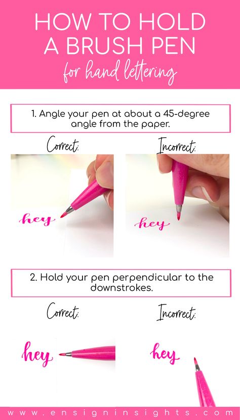 Best Brush Pens For Beginners, Hand Lettering With Paint Brush, How To Learn Brush Pen Calligraphy, Calligraphy Using Brush Pen, How To Hold A Brush Pen Hand Lettering, Basic Hand Lettering, Best Brush Pens, Fake Calligraphy, Brush Lettering Tutorial