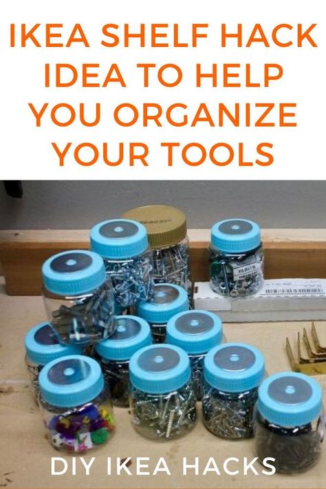 Screws Organization Ideas, Tool Organization Ideas, Ikea Shelf Hack, Nut And Bolt Storage, Garage Organization Shelves, Wooden Kitchen Signs, Ikea Shelf, Hack Ikea, Mother Daughter Projects