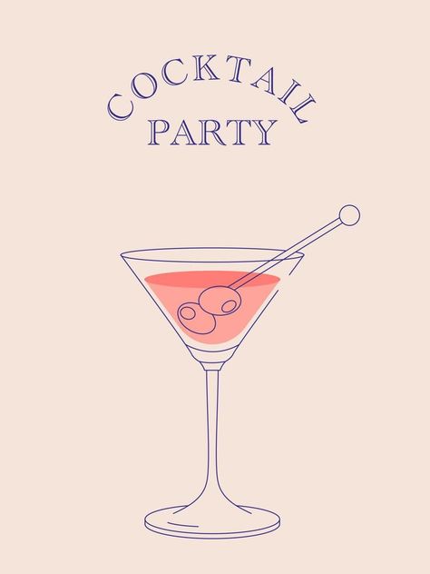 Martini glass icon invitation illustration, flat minimalistic design Martini Glass Illustration, Martini Doodle, Cocktail Glass Illustration, Martini Glass Drawing, Martini Clipart, Martini Illustration, Alcohol Glasses, New Year's Drinks, Invitation Illustration