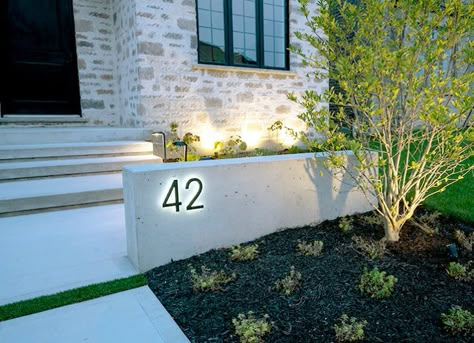 Letter Box Design, Backyard Lighting Ideas, Illuminated House Numbers, Led House Numbers, Concrete Walkway, Landscape Lighting Design, Gate Fence, My First House, Led House