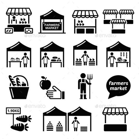 Farmers Market, Food Market with Fresh Local Produce Icons Set Farmers Market Food, Pumpkin Face Designs, Aboriginal Patterns, Farmers Market Recipes, Fantasy World Map, Fitness Icon, Cloud Icon, Travel Icon, Market Stalls