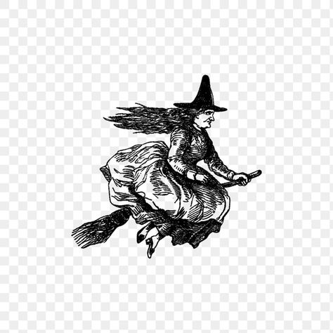 Drawing of a witch riding a broomstick | free image by rawpixel.com Drawing Of A Witch, Witches Broomsticks, Witch Png, Witch Drawing, About Halloween, Png Aesthetic, Vintage Witch, Celebration Ideas, Witch Aesthetic