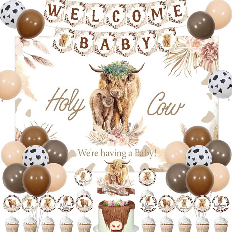 Cows Baby Shower Theme, Highland Cow Balloon Arch, Hiland Cow Baby Shower Ideas, Holy Cow Were Having A Baby Shower Theme, Highland Baby Shower Theme, Highlander Cow Baby Shower Theme, Boho Highland Cow Baby Shower Theme, Highland Cow Boy Baby Shower Ideas, Holy Cow Baby Shower Theme Boy