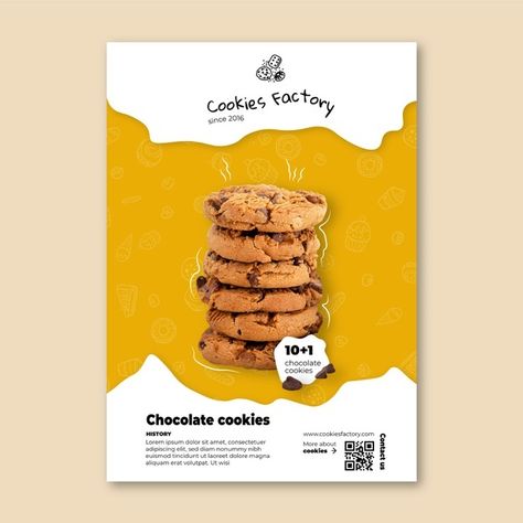 Cookies flyer vertical template | Free Vector #Freepik #freevector #flyer #food #template #bakery Cookie Factory, Poster Template Design, Food Menu Design, Birthday Flyer, Food Graphic Design, Food Poster Design, Cookie Packaging, Food Ads, Food Packaging Design