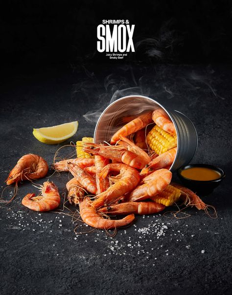 SMOX MENU - Juicy shrimps & Smoky beef on Behance Restraunt Logo, Smoky Photography, Shrimp Photography, Seafood Photography, Shrimp Restaurant, Texas Chicken, Smoked Shrimp, Drink Menu Design, Prawn Dishes