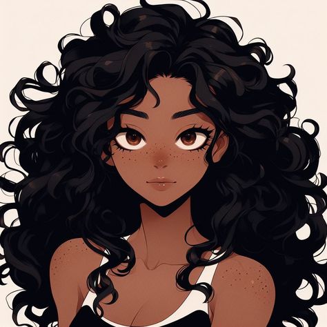 Afro Latina Drawing, Curly Anime Character, Curly Hair Art Illustration, Drawing Of Curly Hair, Curly Anime Hair, Curly Hair Girl Drawing, Curly Hair Oc, Curly Hair Anime, Anime Curly Hair