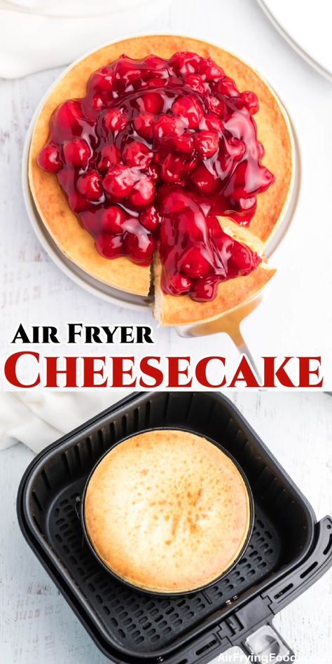 This classic Air Fryer cheesecake is delicious and easy and made in less than 30 minutes. Made with cream cheese, condensed milk, butter, graham crackers, and more. You'll be so shocked at how delicious and easy this is to bake that you'll be making this cheesecake in the Air Fryer again and again! Desserts Air Fryer Recipes, Cheesecake In Air Fryer, Air Fryer Snacks Sweet, Air Fryer Desserts Easy Recipes, Easy Air Fryer Desserts, Quick Air Fryer Recipes, Air Fryer Cheesecake, Power Xl Air Fryer, Air Fryer Dessert