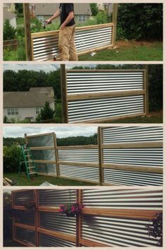 Corrugated sheets Pagar Modern, Corrugated Metal Fence, Diy Privacy Screen, Privacy Fence Designs, Backyard Privacy, Diy Fence, Privacy Fences, Outdoor Privacy, Privacy Screen Outdoor