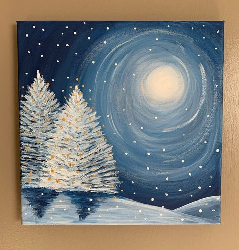 Silent Night Winter Scene on Canvas | Etsy Keyhole Art, Snowmen Art, Christmas Window Painting, Christmas Canvas Art, Snowy Night, Winter Window, Painting Christmas, Painting Snow, Winter Background