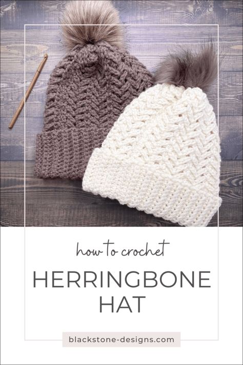 Crochet Herringbone Hat - Free Pattern - Blackstone Designs Crochet Patterns Crochet Earwarmers, Crochet Herringbone, Crochet Beanie Hat Free Pattern, Winter Hat Crochet Pattern, Crochet Hats Free Pattern Ladies, Crochet Baby Hats Free Pattern, Crochet Beanie Pattern Free, Crochet Adult Hat, Crochet Hat For Beginners