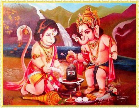 Bala Ganesh and Hanuman Ganesh And Hanuman Together, साईं बाबा, Bal Hanuman, Ganapati Bappa Morya, Ganapati Bappa, Hanuman Wallpapers, Bhakti Yoga, Shri Hanuman, Shiva Parvati Images