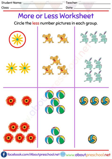 More and Less Worksheet More And Less Worksheet, More Or Less Worksheets, Worksheet For Kindergarten, Worksheet Kindergarten, Greater Than Less Than, Mathematics Worksheets, Kids Worksheets Preschool, Comparing Numbers, Worksheets For Kindergarten