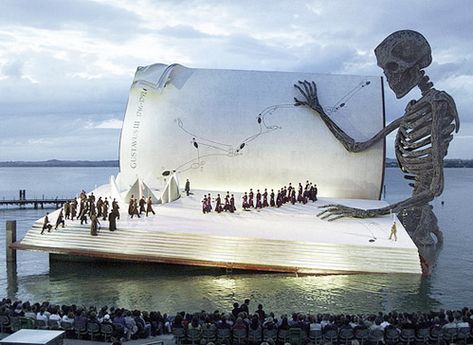 Floating Stage of the Bregenz Festival In Austria 2011. Some of the entertainment at the fest is performed on a floating stage in Lake Constance. Audiences of up to 7,000 can watch operas there. Conception Scénique, Es Devlin, Scary Music, Floating Books, Guiyang, A Night At The Opera, Theatre Stage, Theatre Set, Stage Set