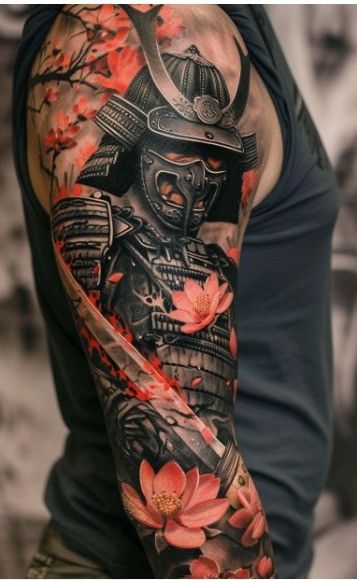 Best Sleeve Tattoos Japanese, Shogun Samurai Tattoo, Japanese Warrior Tattoo Sleeve, Japanese Arm Tattoos, Japanese Sleeve Tattoo Design, Japanese Warrior Tattoo Design, Japanese Pagoda Tattoo, Traditional Japanese Samurai Tattoo, Japanese Samurai Tattoo Design