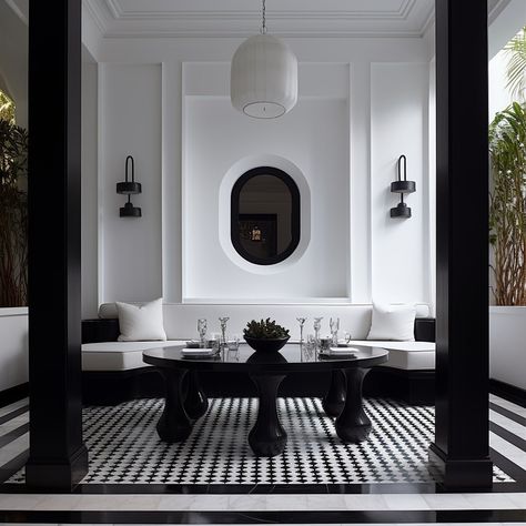 Glamorous Dining Room in Black and Gold Tones Monochrome House, Dubai Villa, Resort Interior Design, Elegant House, Deco Living Room, Neoclassical Interior, Monochrome Interior, Hotel Interior, Hotel Design