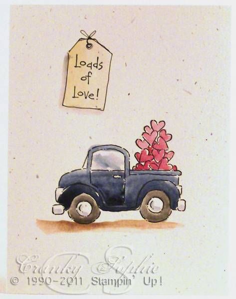 watercoloring and "loads of love" tag Truck Illustration, Valentines Watercolor, Loads Of Love, Blue Truck, Pick Up Truck, Leaves Illustration, Envelope Art, Paint Cards, 수채화 그림