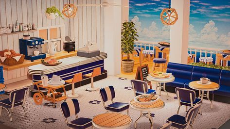 Tropikitch on Twitter: "Kiki's seafood snack bar #ACNH #ACNHDesign #acnhinspo #AnimalCrossing… " Animal Crossing Seafood Restaurant, Acnh Fish Restaurant, Hhp Restaurant Ideas, Acnh Seafood Restaurant, Acnh Hhp Restaurant Ideas, Acnh Tropicore, Animal Crossing Fish, Art Studio Design, Happy Home Designer