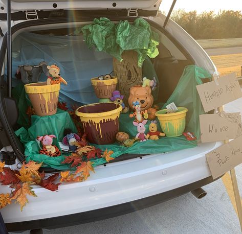 Trunk Or Treat Winnie The Pooh Ideas, 100 Acre Wood Trunk Or Treat, Winne The Pooh Trunk Or Treat, Hundred Acre Woods Trunk Or Treat, Winnie The Pooh Trunk Or Treat Ideas For Cars, Pooh Bear Trunk Or Treat, Pooh Trunk Or Treat Ideas, Trunk Or Treat Winnie The Pooh, Winnie The Pooh Halloween Decorations