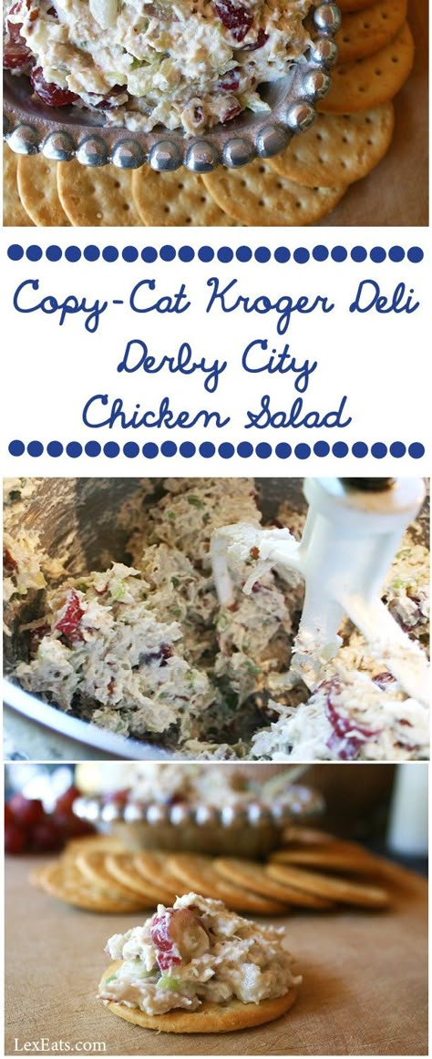 Copy-Cat Kroger Deli Derby City Chicken Salad - made with Greek yogurt for a guilt-free meal! From LexEats.com Kroger Chicken Salad, City Chicken, Salad Chicken, Leftover Rotisserie Chicken, Roasted Chicken Breast, Chicken Salad Recipe, Kentucky Derby Party, Cheese Flavor, Derby Day