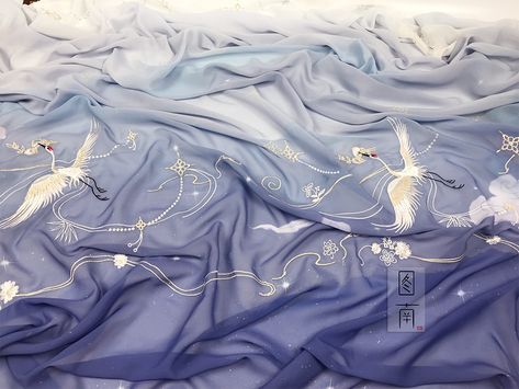 Hanfu Skirt, Red Crowned Crane, Chiffon Embroidery, Crowned Crane, Classical Style, Embroidery Fabric, Landscape Prints, Print Chiffon, Fabric Collection