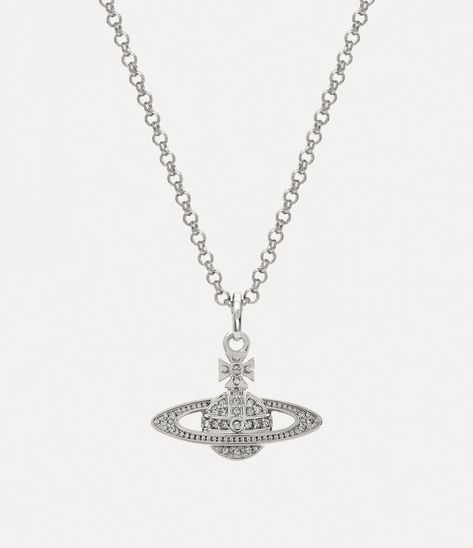 Man. Mini Bas Relief Orb Pendant Necklace in PLATINUM-CRYSTAL-Crystal | Vivienne Westwood®