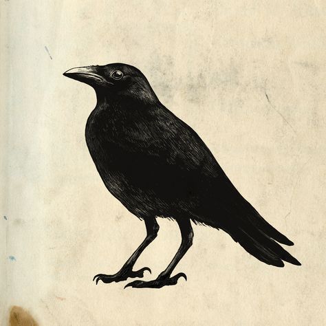 Vintage Crow Illustration, Crow Illustration Vintage, Aesthetic Black And White Pictures, Minimalist Crow Tattoo, Gothic Raven, Raven Art Drawing, Crow Drawing Simple, Crow Drawing, Black Crow Tattoos