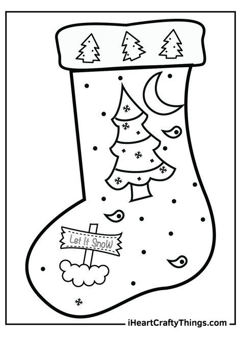 Christmas Stocking Coloring Pages, Printable Christmas Stocking Pattern, Kids Christmas Crafts Ornaments, Baby Christmas Stocking, Moon Coloring Pages, Christmas Tree Coloring Page, Christmas Boots, Tree Coloring Page, Christmas Stocking Pattern