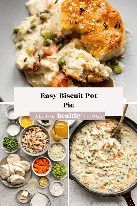 This Easy Biscuit Pot Pie Recipe has all the rich, savory flavor you love about traditional pot pies in a simple, homemade dish. Biscuit Pot Pie Recipe, Healthy Pot Pie, Chicken Pot Pie With Biscuits, Pot Pie With Biscuits, Biscuit Pot Pie, Pot Pie Recipe Easy, Easy Chicken Pot Pie Recipe, Easy Biscuit, Pot Pie Casserole