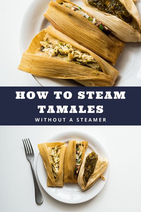 Homemade tamales are best when enjoyed freshly cooked, but what if you don’t have a steamer? From crockpot to pressure cooker, here are the best ways to steam tamales at home. Learn how to steam tamales without a steamer and ow to keep tamales warm. Also, discover how to steam frozen tamales. You will learn how to steam tamales in a crockpot, how to steam tamales in a rice cooker, how to steam tamales in oven and how to steam tamales in a metal strainer. What To Serve With Tamales, Elote Street Corn, Steaming Tamales, Seasoned Black Beans, Easy Tamales, Homemade Tamales, Mexican Cornbread, Serving Ideas, Kitchen Hack