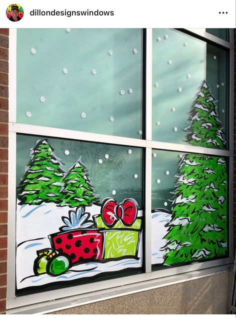 Window Painting Ideas Diy Christmas, Painted Christmas Windows, Window Art Diy, Painted Window Art, Painting On Glass Windows, Christmas Window Painting, Window Mural, Holiday Diy Projects, Christmas Windows