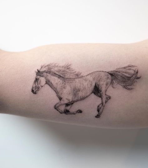 Small Horse Head Tattoo, Horse Realism Tattoo, Running Horse Tattoo, Equestrian Tattoo, Min Tattoo, Western Sleeve, Pointillism Tattoo, Horse Tattoo Design, Scar Cover Up