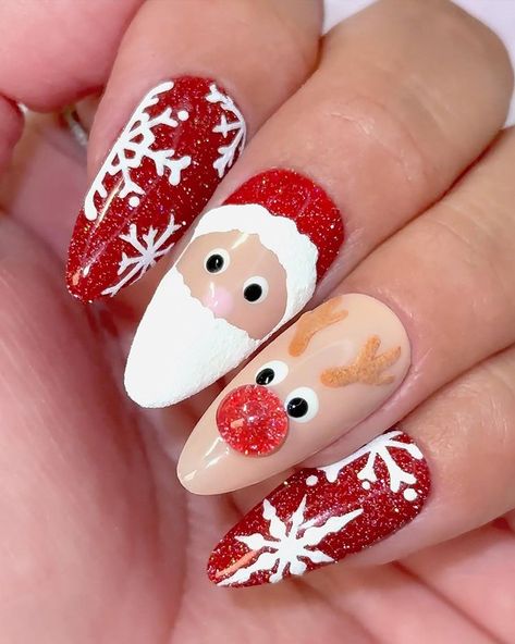 Christmas nails, nail designs, Christmas nail art, festive nails, holiday nails, Christmas spirit, nail polish, nail art, nail inspiration Blooming Gel Nail Art Christmas, Red Sparkly Nails Christmas, Pink And Red Holiday Nails, Christmas Nails Lights, Red December Nails, Christmas Nails Rudolph, Bright Christmas Nails, Sparkly Holiday Nails, Red Snowflake Nails