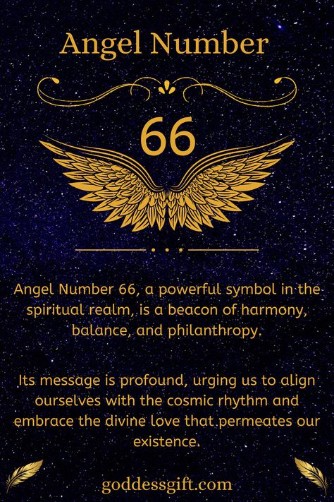 Angel Number 66 is a divine symphony of harmony. It is a celestial reminder that our lives are a delicate dance of various elements, and maintaining balance is key to our spiritual growth. Learn more - https://goddessgift.com/angels/66/ . #AngelNumber66 #DivineGuidance #Numerology #SpiritualAwakening #Manifestation #ChangeIsGood #GrowthMindset #SpiritualJourney #NumerologyMeaning #AngelMessages #GoddessGift #ManifestYourDreams 66 Angel Number, Goddess Oya, Oya Orisha, Spiritual Goddess, Reality Creation, Balance Is Key, Divine Goddess, Angel Number Meanings, Divine Timing