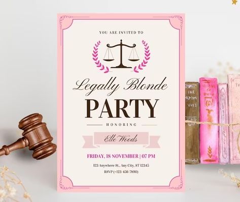 InspireandGather - Etsy Legally Blonde Party Invitations, Legally Blonde Party, Camping Party Invitations, Law School Graduation Party, Mean Girls Party, Website Canva, Blonde Pink, Camping Theme Party, Girls Party Invitations