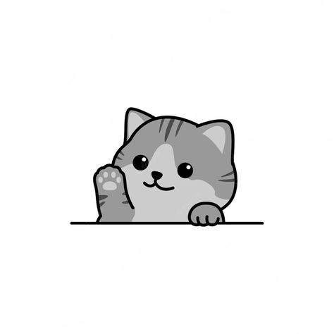 Cat Cute Images, Cat Drawing Cute Cartoon, French Cat Illustration, Cartoon Cats Cute Drawing, Lazy Cat Drawing, Gray Cat Drawing, Grey Cat Drawing, Cute Cat Icon, Cat Illustration Cute