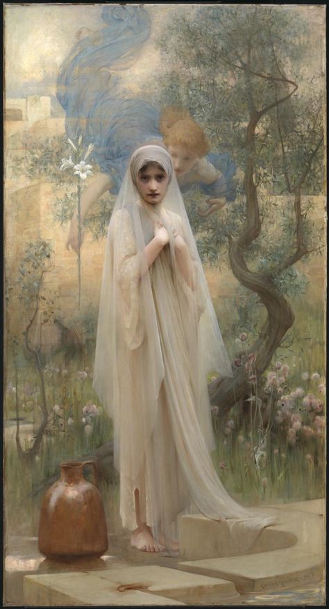 ‘The Annunciation‘, Arthur Hacker, 1892 | Tate Feminine Essence, Kentish Town, The Annunciation, Tate Gallery, Jesus Is Coming, Pre Raphaelite, Catholic Art, Divine Feminine, Our Lady